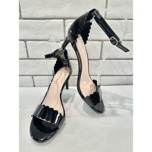 Kelly & Katie Black High Heel Sandals Shoes, Patent Leather Scalloped Size‎ 8